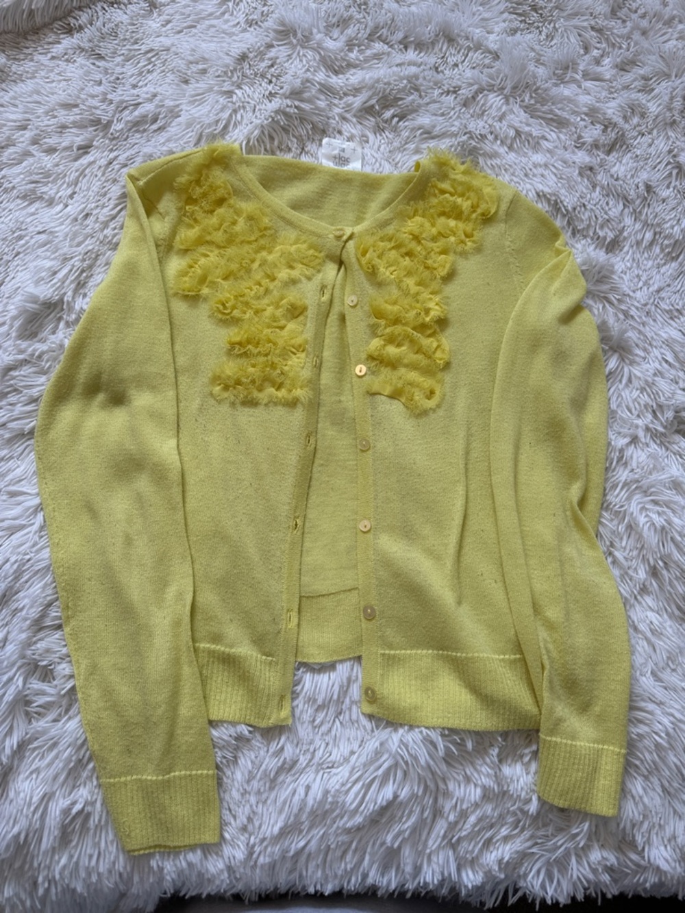 Yellow Ruffle-Trim Cardigan Sweater - Women's